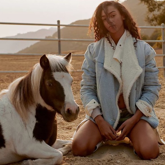 Free people twisted heart cozy denim jacket coat shearling fleece we the free M - Picture 5 of 9